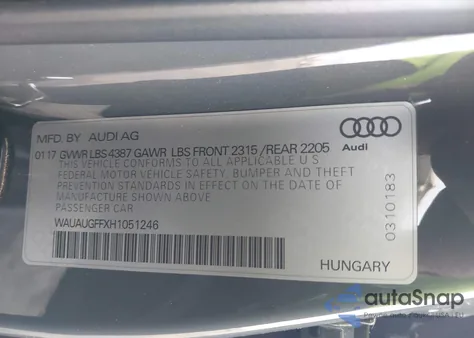 2017 Audi A3 2.0T Premium z USA, uszkodzony, nr VIN WAUAUGFFXH1051246